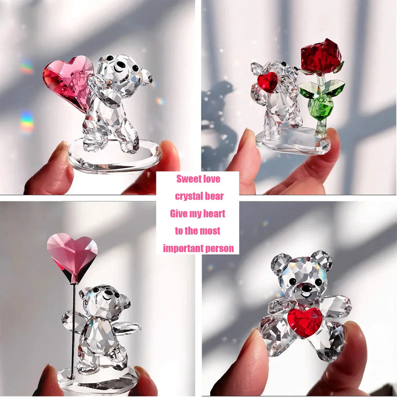 Afralia™ Clear Crystal Bear Sunflower Figurine Glass Animal Ornament Statue Collectible