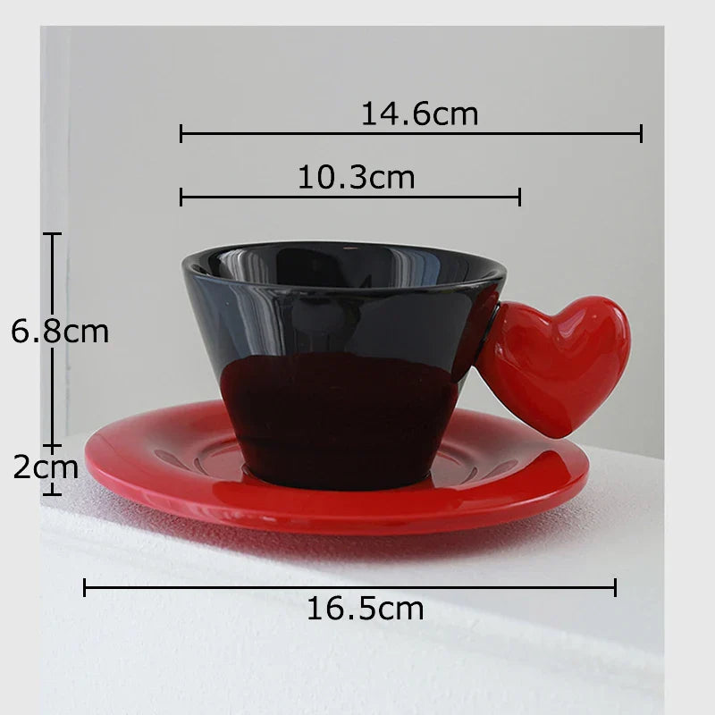 Afralia™ Heart Shape Porcelain Lovers Mug Set Dining Coffee Cup Tea Saucer Juice Cup