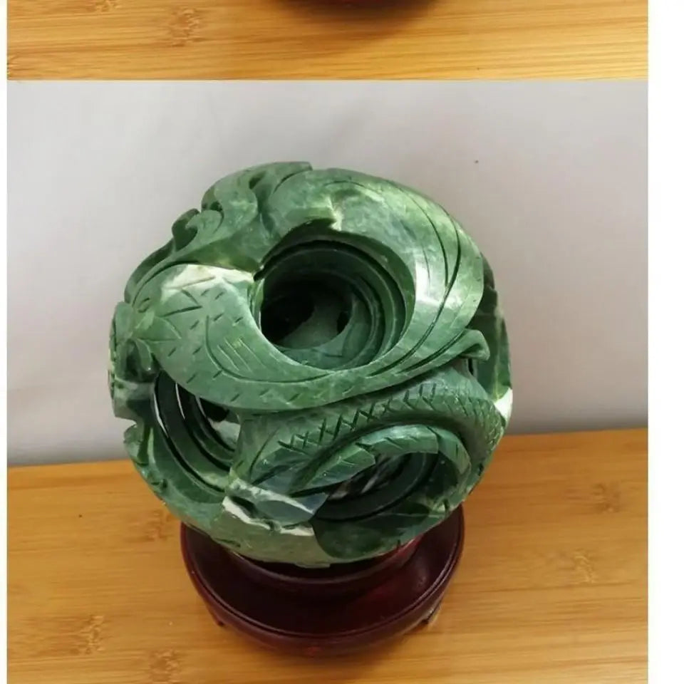 Afralia™ Jade & Stone Dragon Phoenix Ball Set Feng Shui Decor
