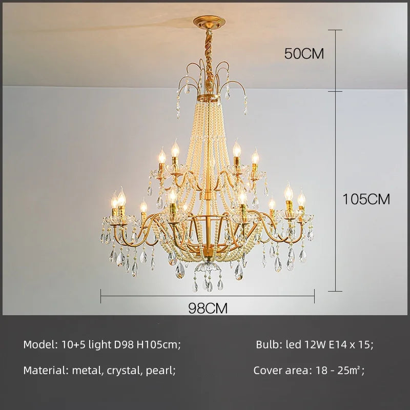 Afralia™ Gold Crystal Pearl Chandelier LED Pendant Lights Luxe Living Room Decor