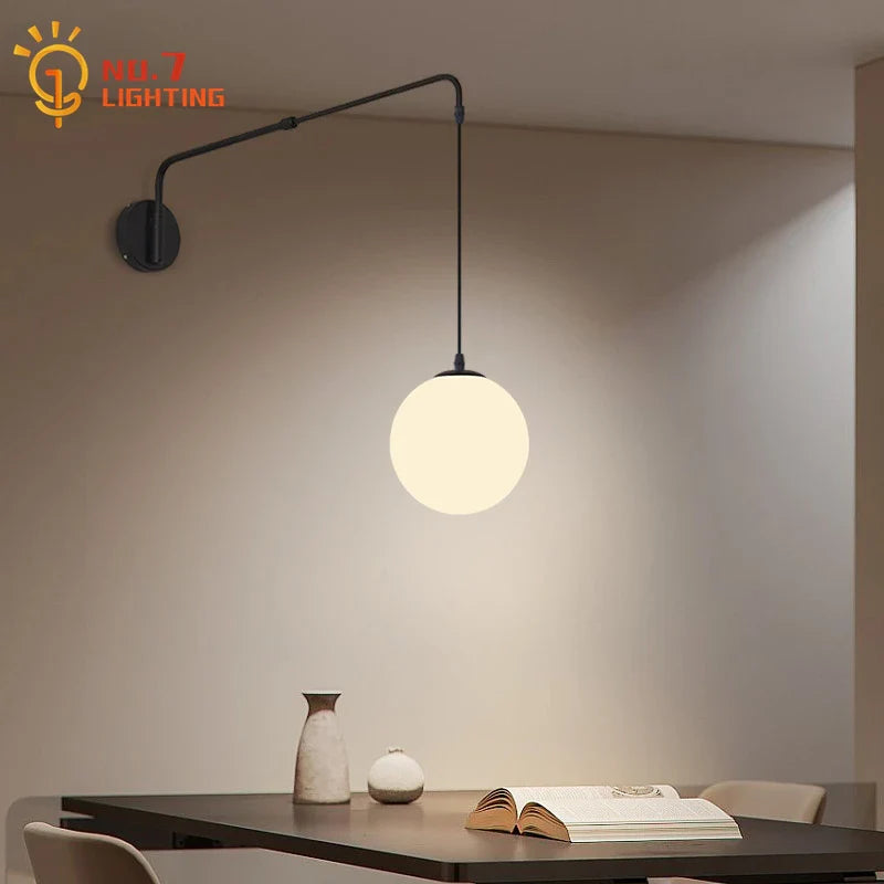Afralia™ Telescopic Swing Arm Glass Ball Wall Lamp LED E27 Bedroom Decor
