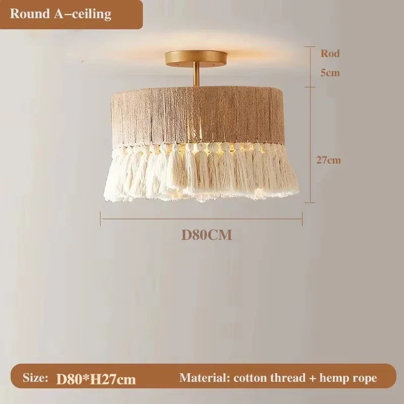 Afralia™ Vintage Hemp Rope Tassel Pendant Light for Kitchen Living Room Bedroom