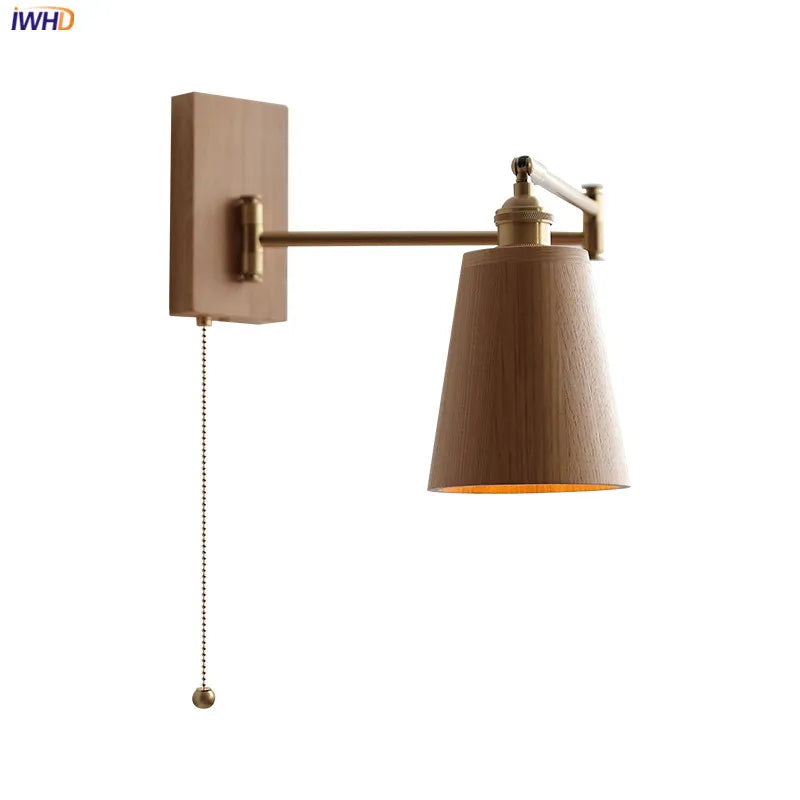 Afralia™ Walnut Ash Wood LED Wall Sconce with Pull Chain Switch for Home Indoor Lighting