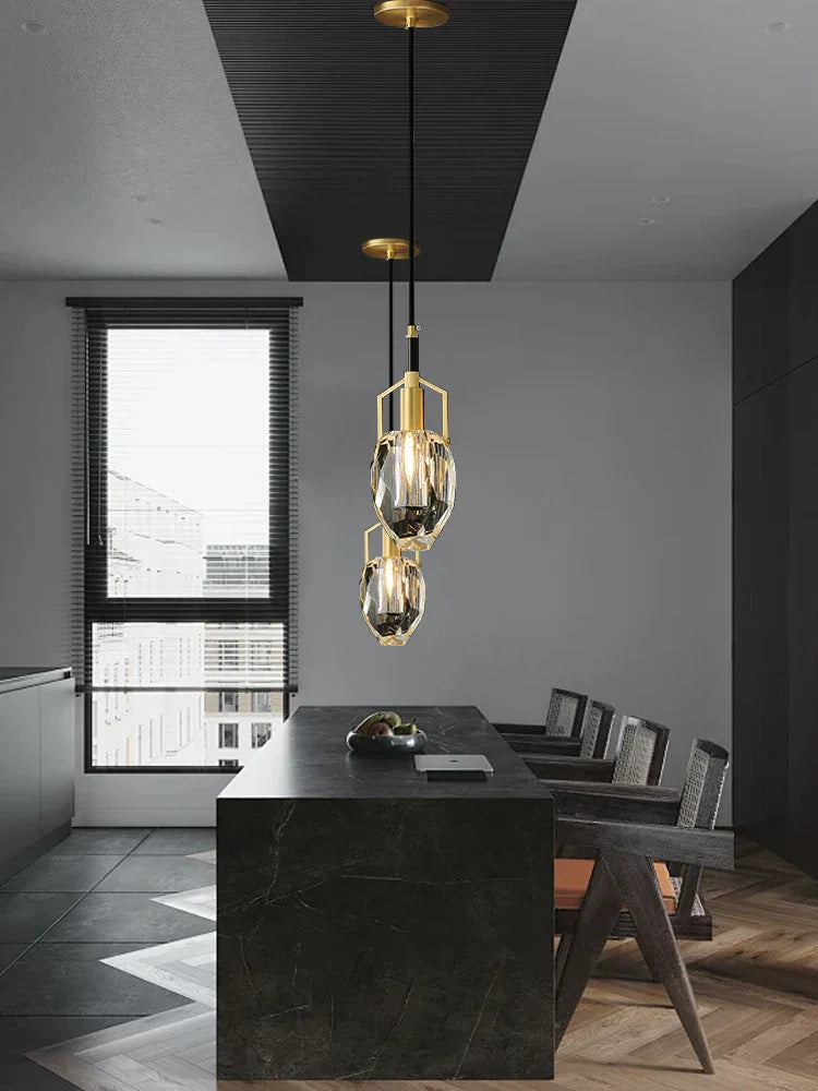 Afralia™ Crystal Copper Pendant Lights Gold Home Decor Glass Hanging Lamp