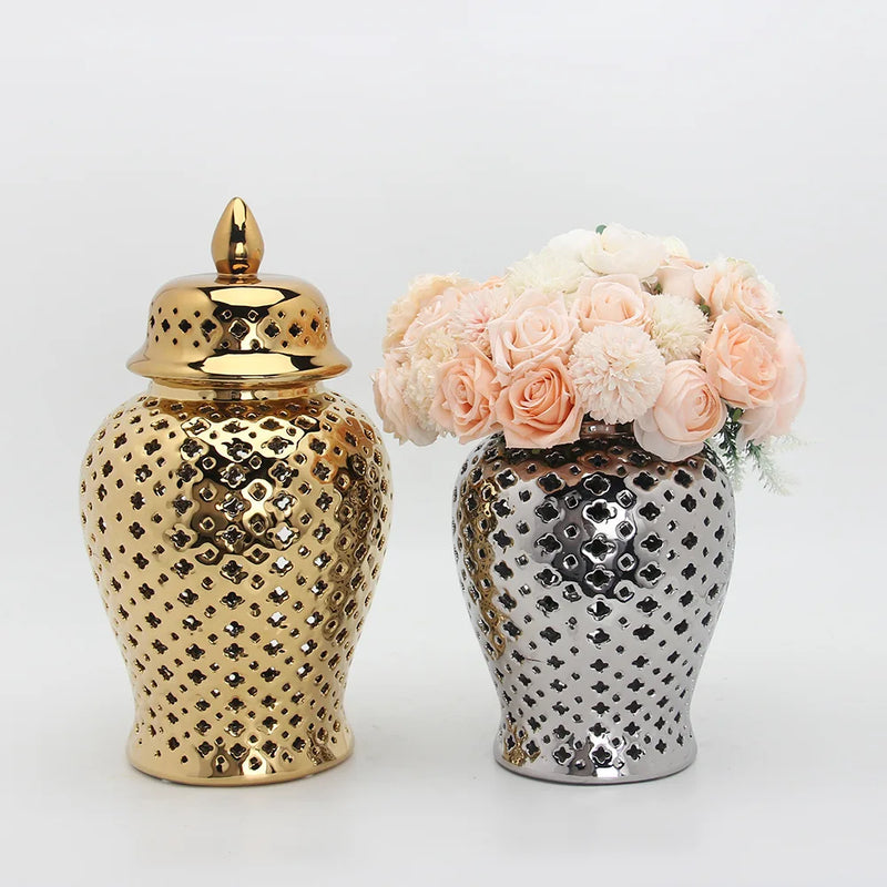 Afralia™ Small Ginger Jar Porcelain Vase with Lid Home Decor Handicraft Ornaments