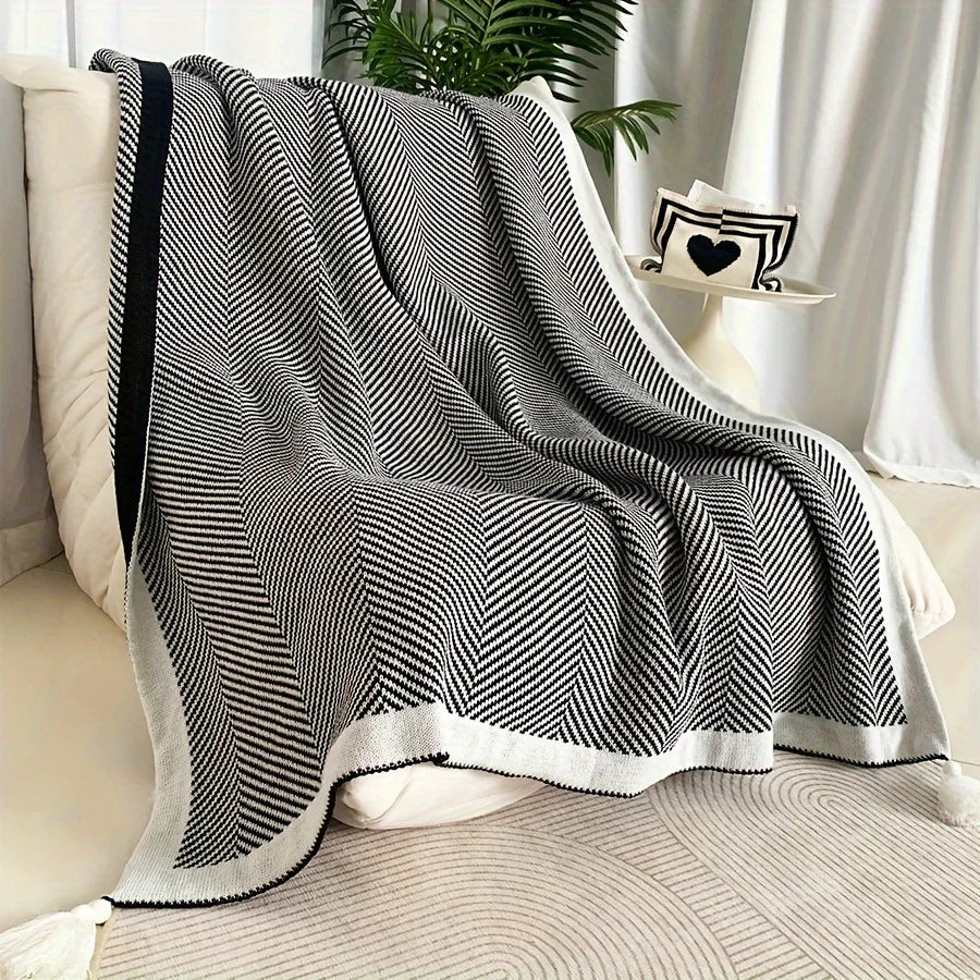 Afralia™ Knitted Diagonal Stripe Sofa Blanket for Warm Autumn Winter Home Decor