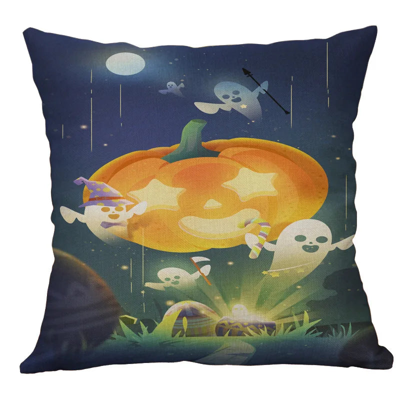 Afralia™ Halloween Pumpkin Ghost Bat Linen Pillow Cover for Sofa Decor
