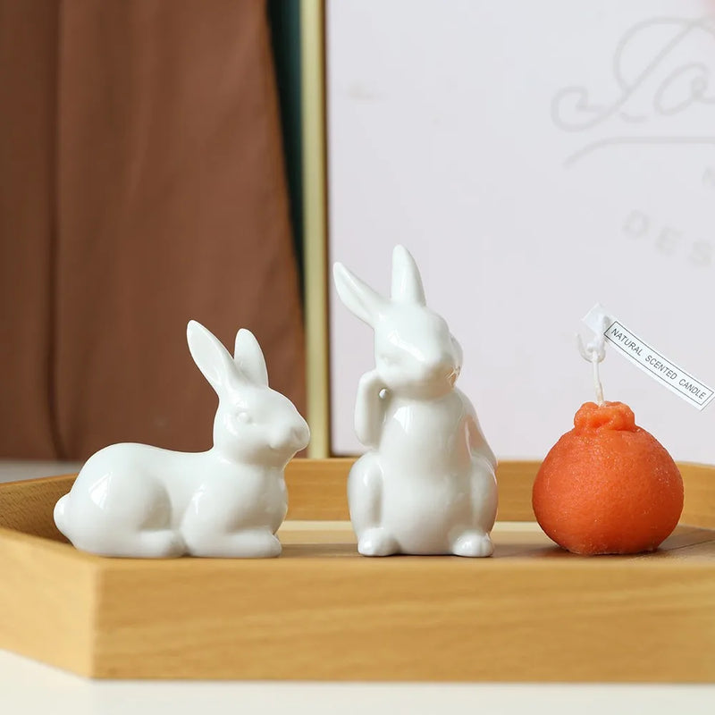 Afralia™ Ceramic Bunny White Rabbit Figurine Home Decoration Statue Ornament Landscape