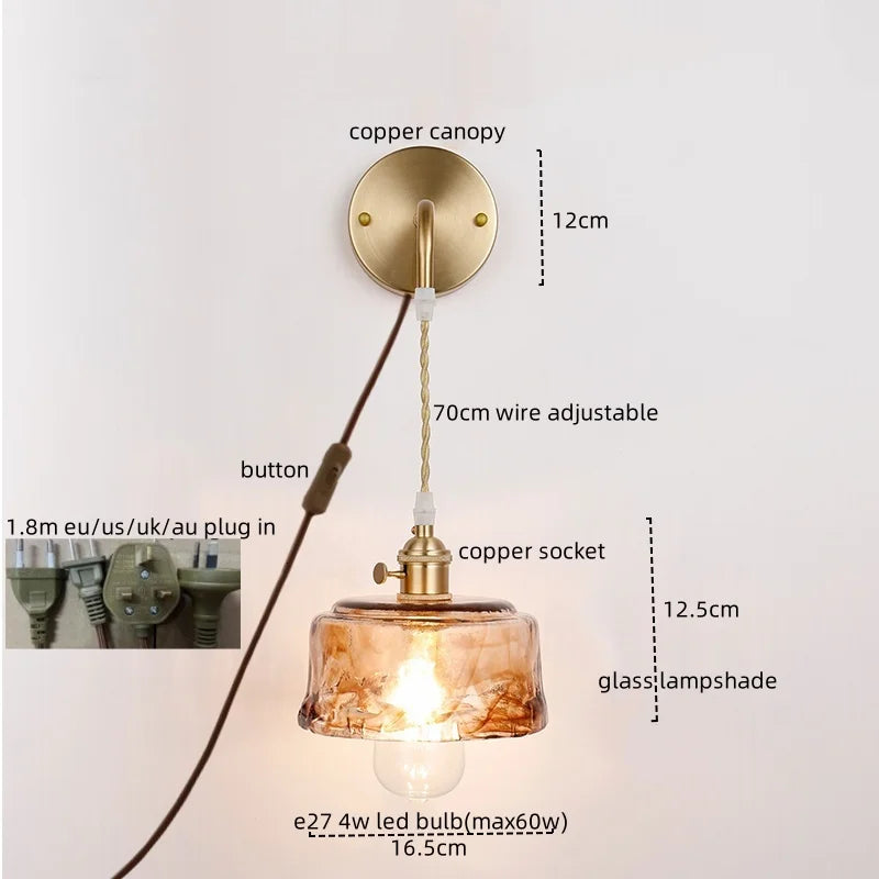 Afralia™ Copper Glass LED Wall Light for Modern Nordic Living Room Bedroom