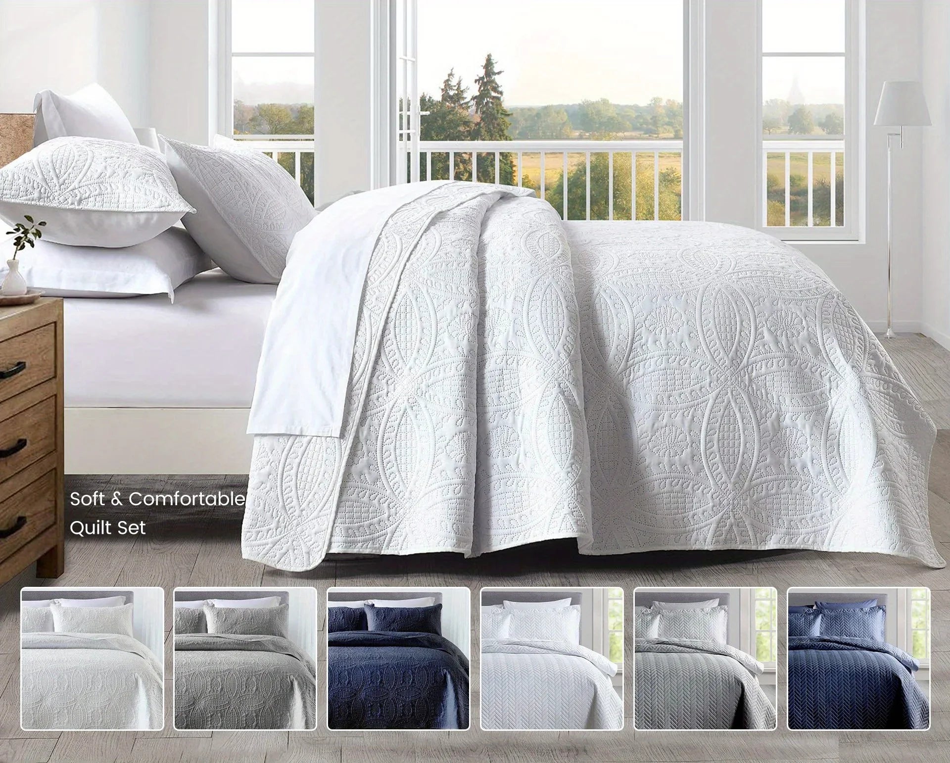 Afralia™ Coin Pattern Quilt Bedding Set with Pillow Shams