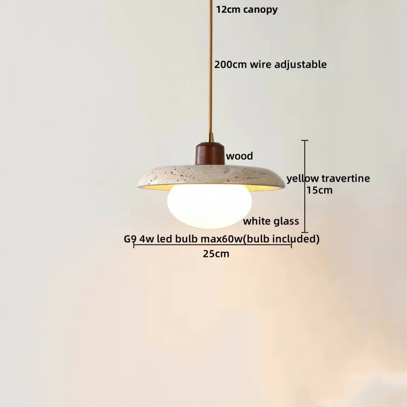 Afralia™ Wabi Sabi Yellow Travertine Stone LED Pendant Light for Living Room and Bar Counter