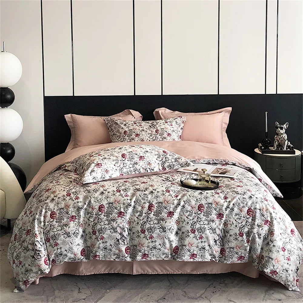 Afralia™ Colorful Egyptian Cotton Bedding Set: Sheet, Pillowcase, Duvet Cover - Queen King Full Size