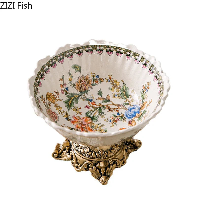 Afralia™ Colorful Flower Pattern Fruit Bowl Tray, High-Footed Dessert Plate for Coffee Table