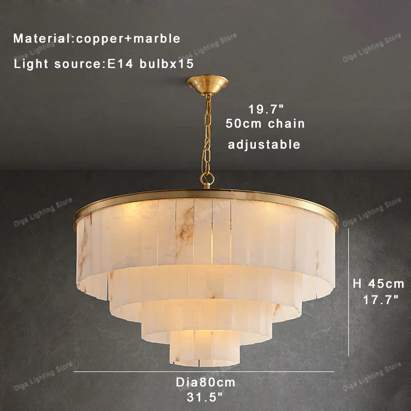 Afralia™ Marble Ceiling Chandelier Dimmable Round Vintage Hanging Lamp - 31" Luxe Dining Room Lighting