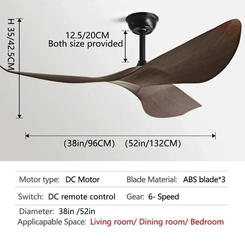 Afralia™ Modern 52" Ceiling Fan, DC Remote Control, No Light, for Living Room, Office