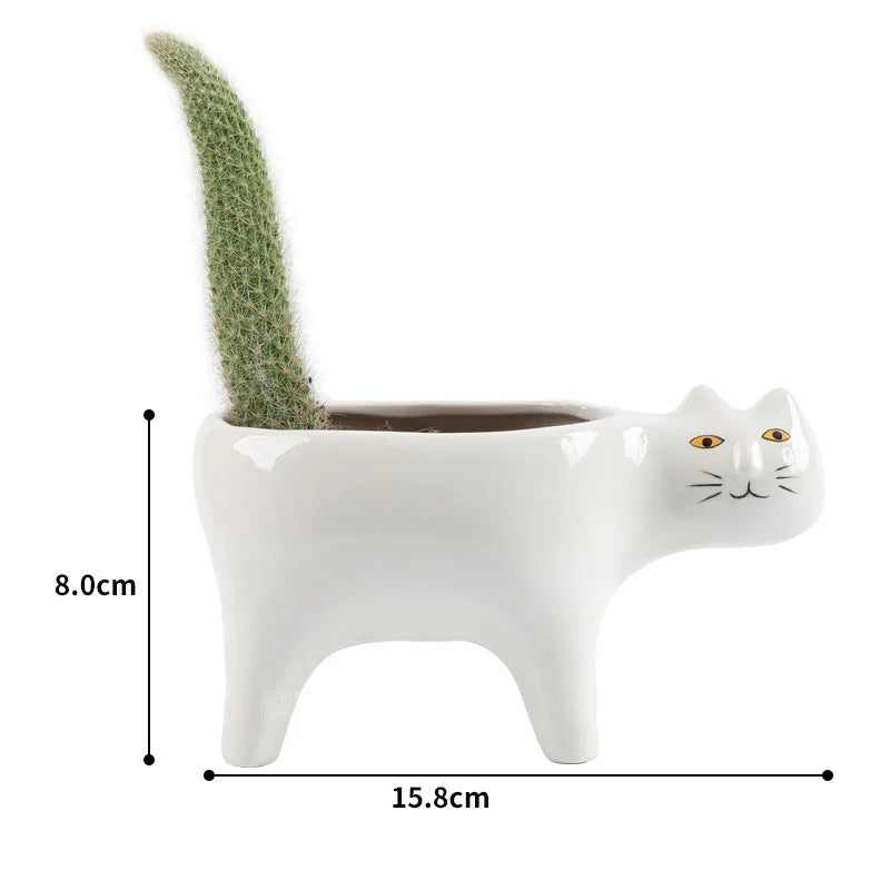 Afralia™ Ceramic Cat Flower Pots Vase Plant Pots Kitten Floral Vases