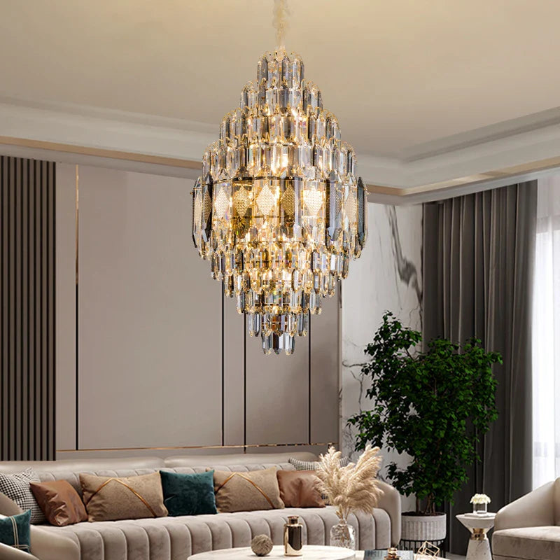 Afralia™ Luxury Crystal Chandelier for Villa Living Room with Elegant Hollow Design