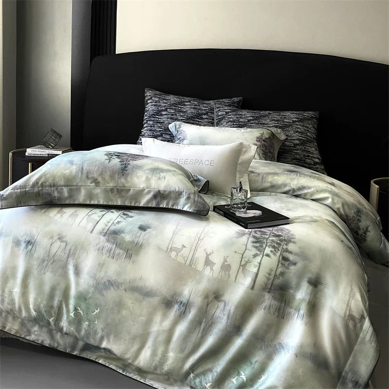 Afralia™ Lyocell Cotton Digital Print Bedding Set with Duvet Cover, Sheet, and Pillowcase