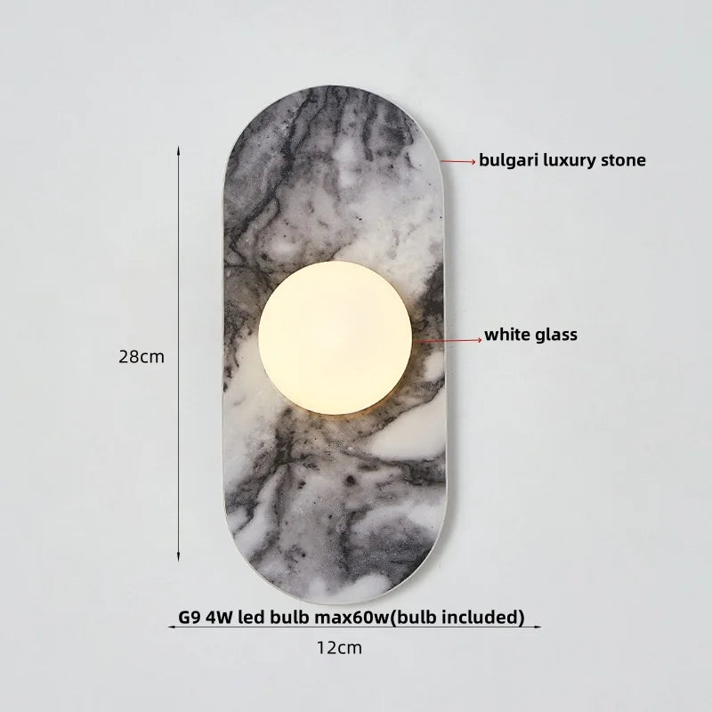 Afralia™ Luxury Art LED Wall Lights Green Bulgari Stone White Glass Bedside Lamp