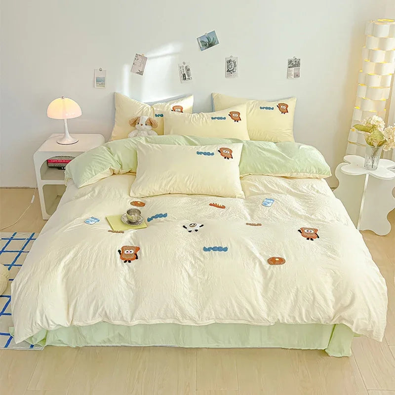 Afralia™ Cartoon Embroidery Jacquard Comforter Sets | Washed Cotton | Soft Skin-Friendly Bed Linen