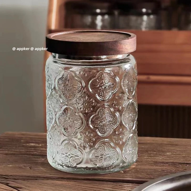 Afralia™ Vintage Glass Jar Canister with Seal Wooden Lid - Retro Design Airtight Container