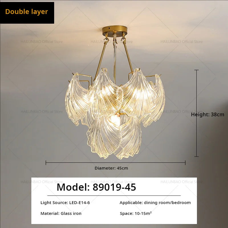 Afralia™ Pearl Crystal Chandelier for Dining Living Bedroom, Elegant French Shell Glass Light