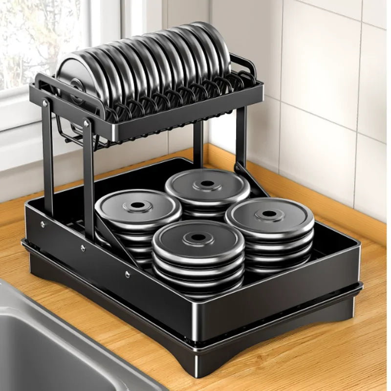 Afralia™ 2 Tier Dish Drainer Rack & Drain Basket: Kitchen Organizer Holder, Counter Storage