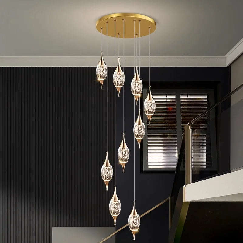 Afralia™ Crystal Chandelier Stair Pendant Lamp Living Room Interior Lighting