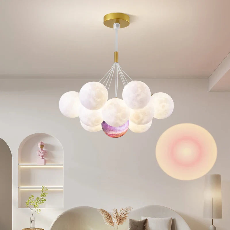 Afralia™ Planet Bubble Moon LED Chandelier: Modern Nordic Style for Home Decor & Lighting
