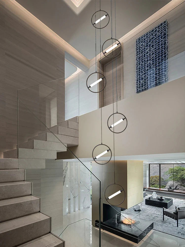 Afralia™ Modern LED Chandelier Ring Light Lamp Suspension Staircase Lighting