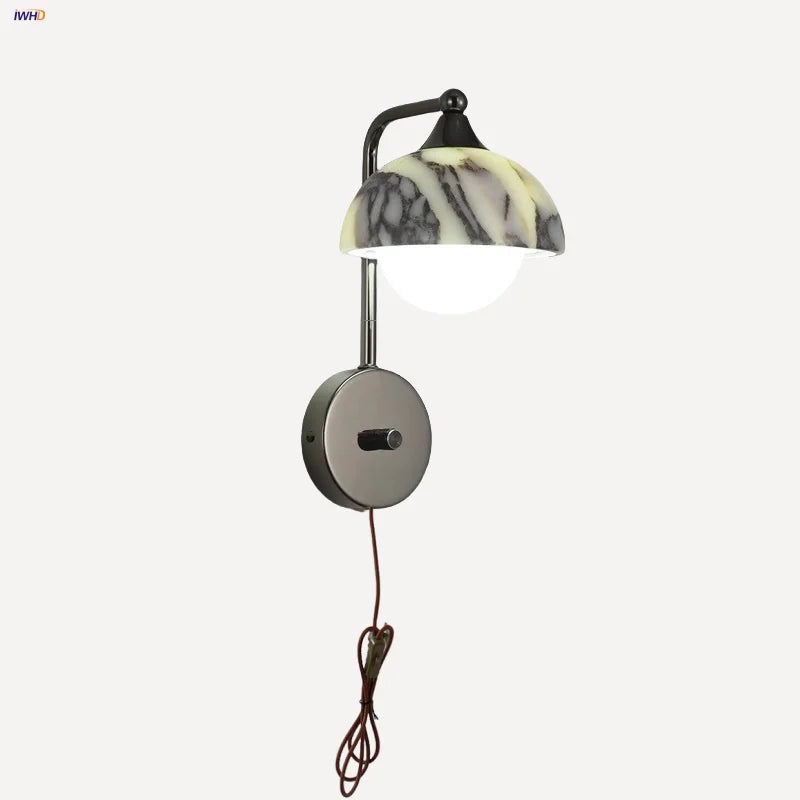 Afralia™ Marble Stone LED Wall Sconce, Rotatable Switch, White Glass, Carbon Steel