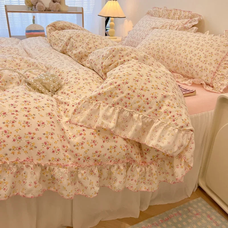 Afralia™ Floral Bed Skirt Set in Skin-Friendly Cotton for Comfy Sleep Quality