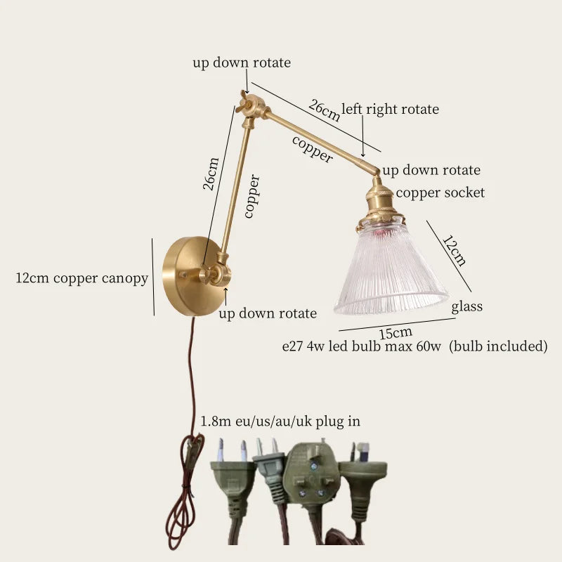 Afralia™ Copper Vintage LED Wall Sconce with Pull Chain for Stair, Loft, Bathroom, Bedroom