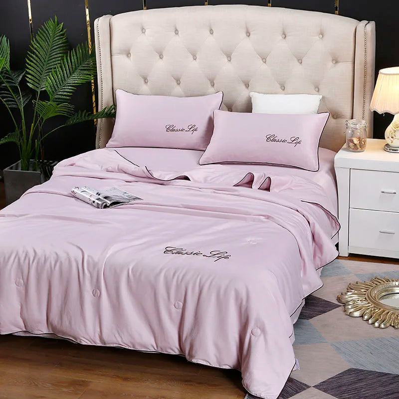 Afralia™ Embroidered Satin Rayon Queen Quilt - Luxe Summer/Autumn Comforter