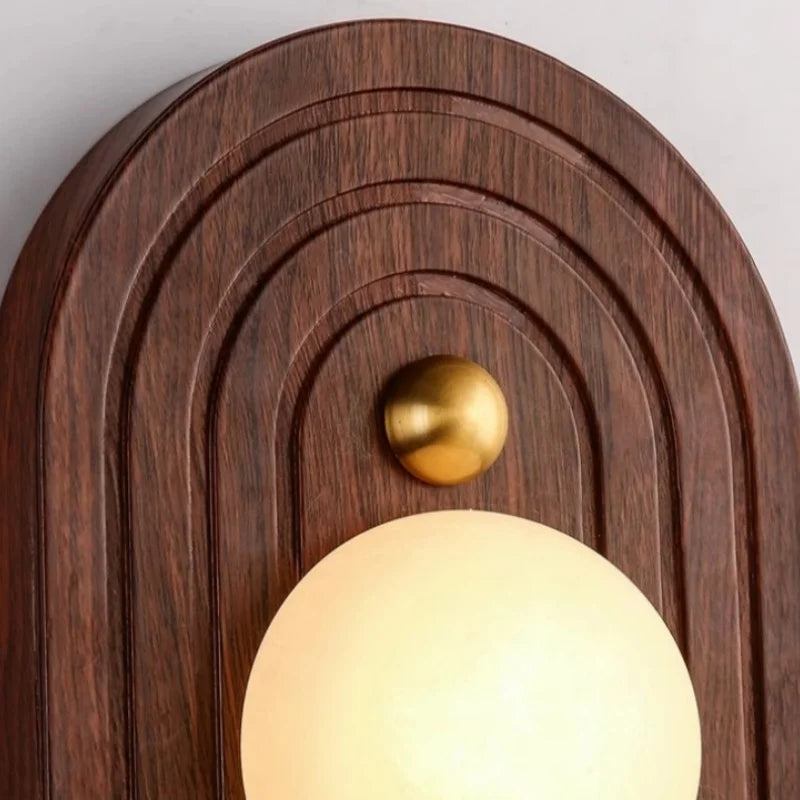 Afralia™ Retro LED Wall Lamp Iron Canopy Marble Lampshade Stair Light Fixture - Wood Texture