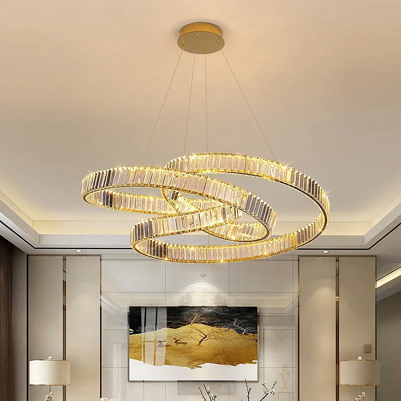 Afralia™ LED Crystal Pendant Chandeliers with Stainless Steel Suspension for Living Dining Kitchen Decor