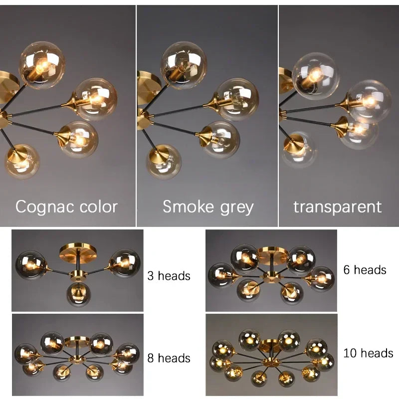 Afralia™ Glass Ball LED Chandelier Ceiling Light for Living Room & Bedroom