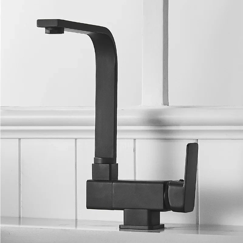 Afralia™ 360° Rotating Black Kitchen Faucet, Deck Mount Sink Mixer Tap, 304 Stainless Steel