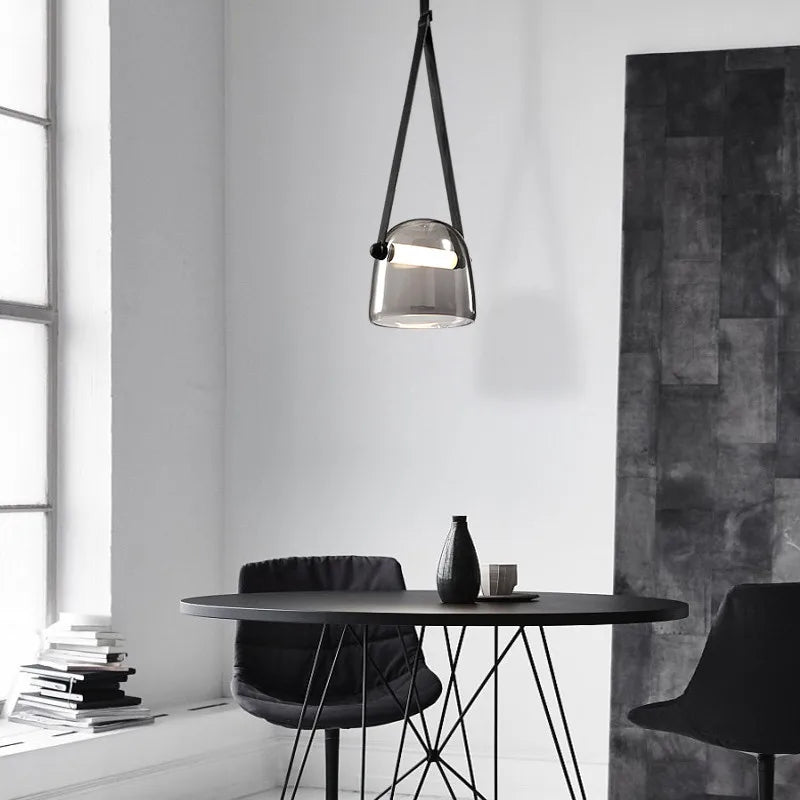 Afralia™ Glass Crystal LED Chandelier Ceiling Light with Leather Strips Suspension Lamp