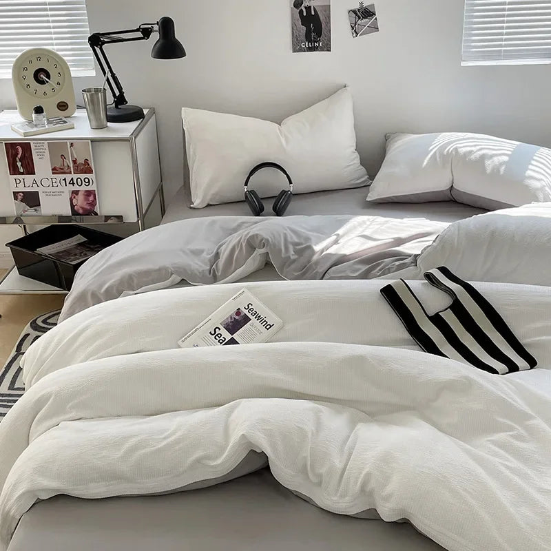 Afralia™ Super Soft Double-Sided Bubble Cotton Bed Four-Piece Set