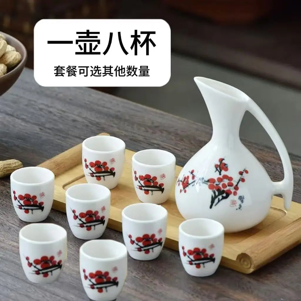 Afralia™ Ceramic Wine Set Dispenser Antique Pot Liquor Cup Warming Container