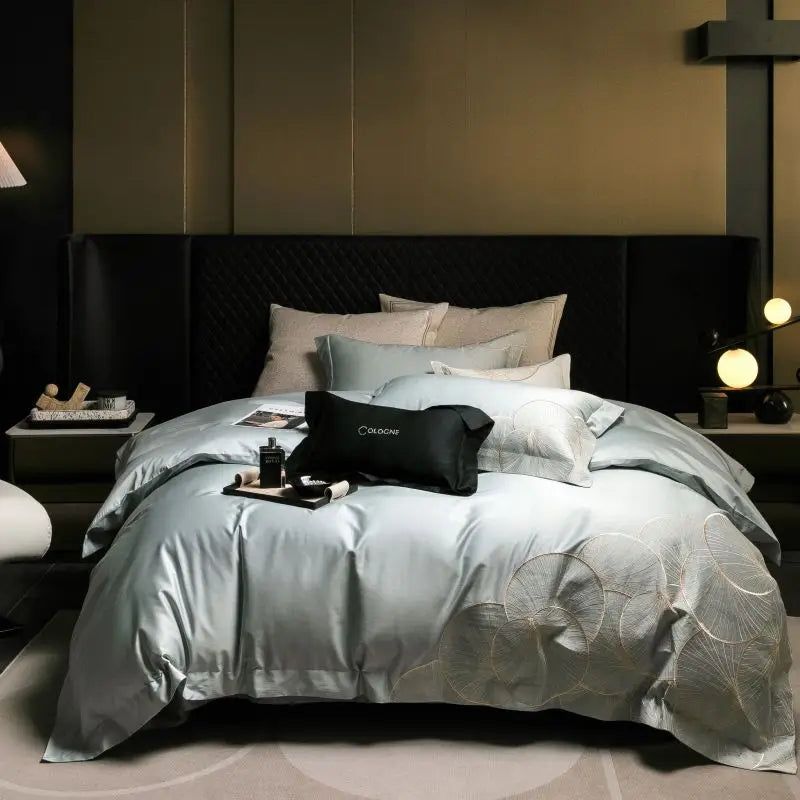 Afralia™ Embroidered Egyptian Cotton Bedding Set - Queen/King, Luxury Bed Sheet & Pillowcases