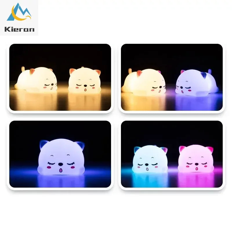 Afralia™ Cat Silicone LED Night Light with Remote Control