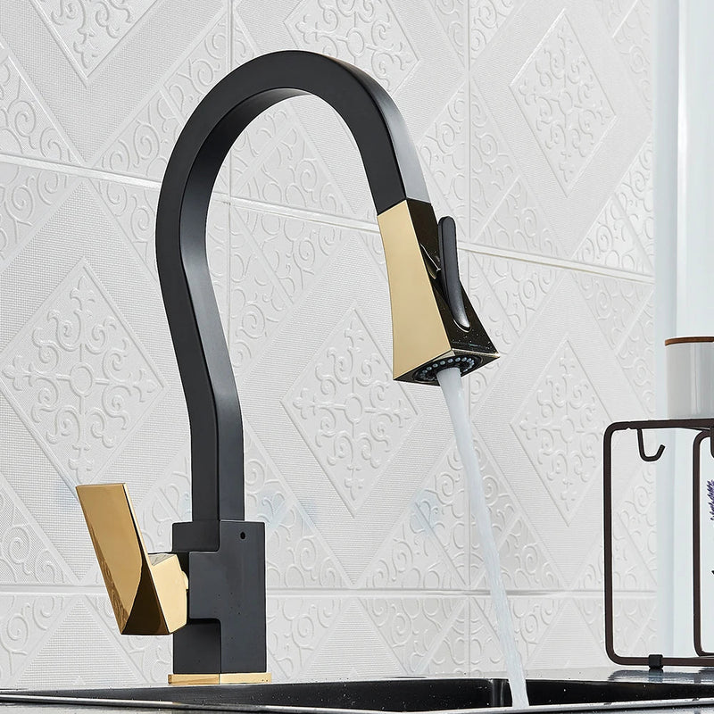 Afralia™ Black Gold Kitchen Faucet with Flexible Pull Down Sprayer