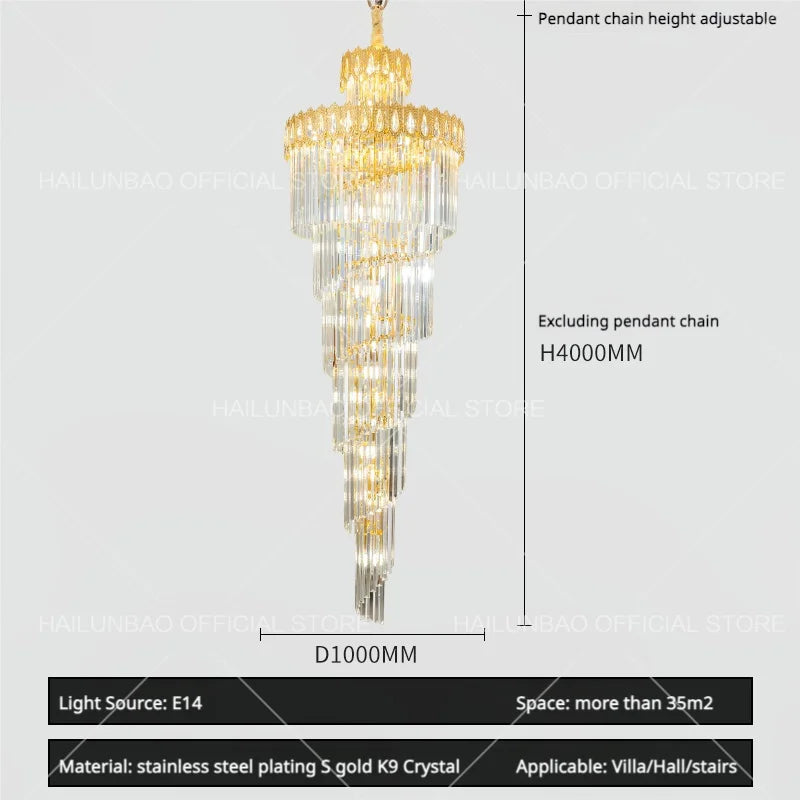Afralia™ Crystal Stair Long Chandelier - Simple Modern Design for Duplex Villa Living Room