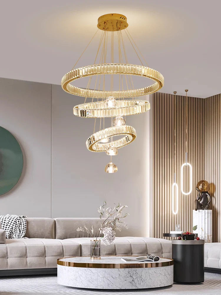Afralia™ Luxury Crystal Ring Chandelier - Elegant Pendant Light Fixture for Living Room