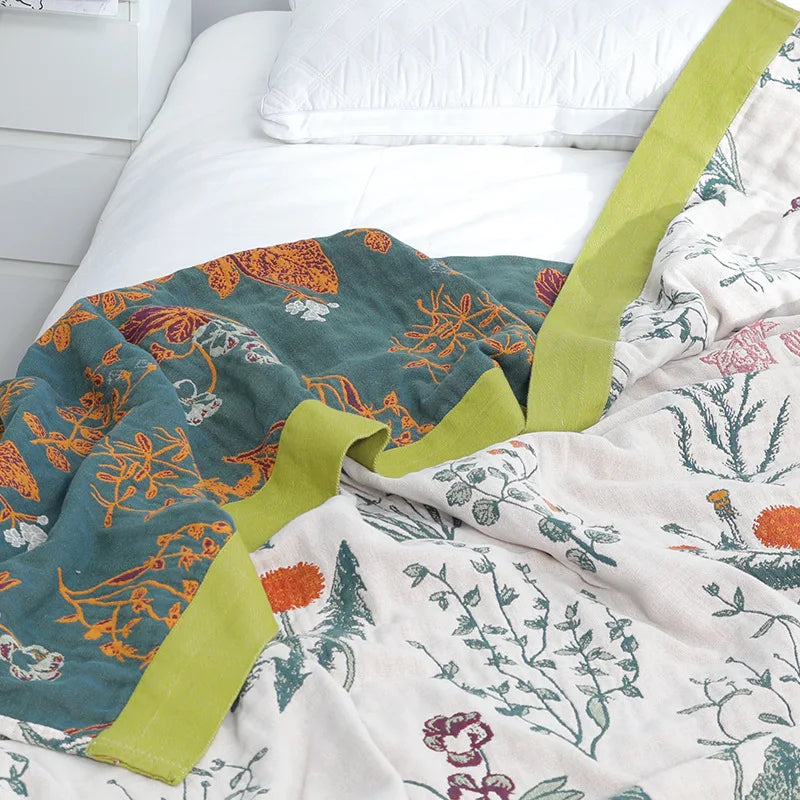 Afralia™ Japanese Cotton Single Bedspread with Pillow Towel - Floral Birds Design