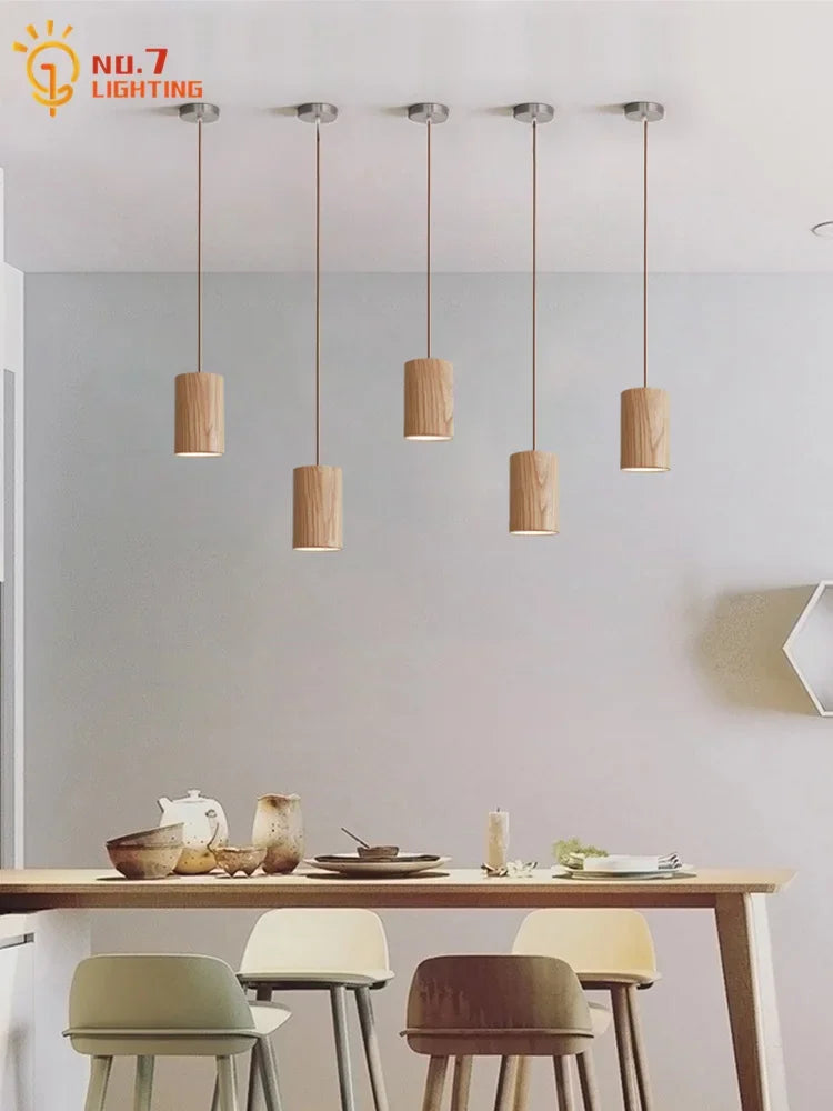 Afralia™ Wooden Pendant Lights LED E27 Minimalist Design for Kitchen, Dining Room, Bar