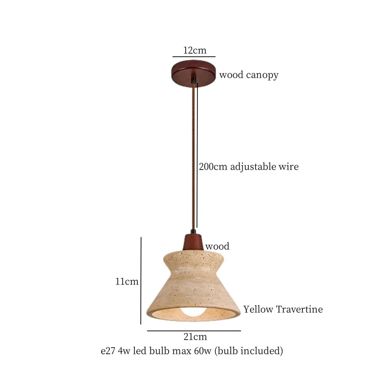 Afralia™ Japanese Stone LED Pendant Lamps Yellow Travertine Wabi Sabi Hanging Light