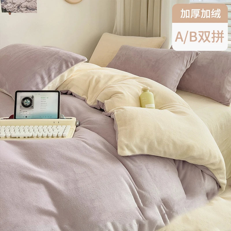 Afralia™ Milk Velvet Winter Quilt Cover Queen Size Double-Sided Plush Bedding Duvet